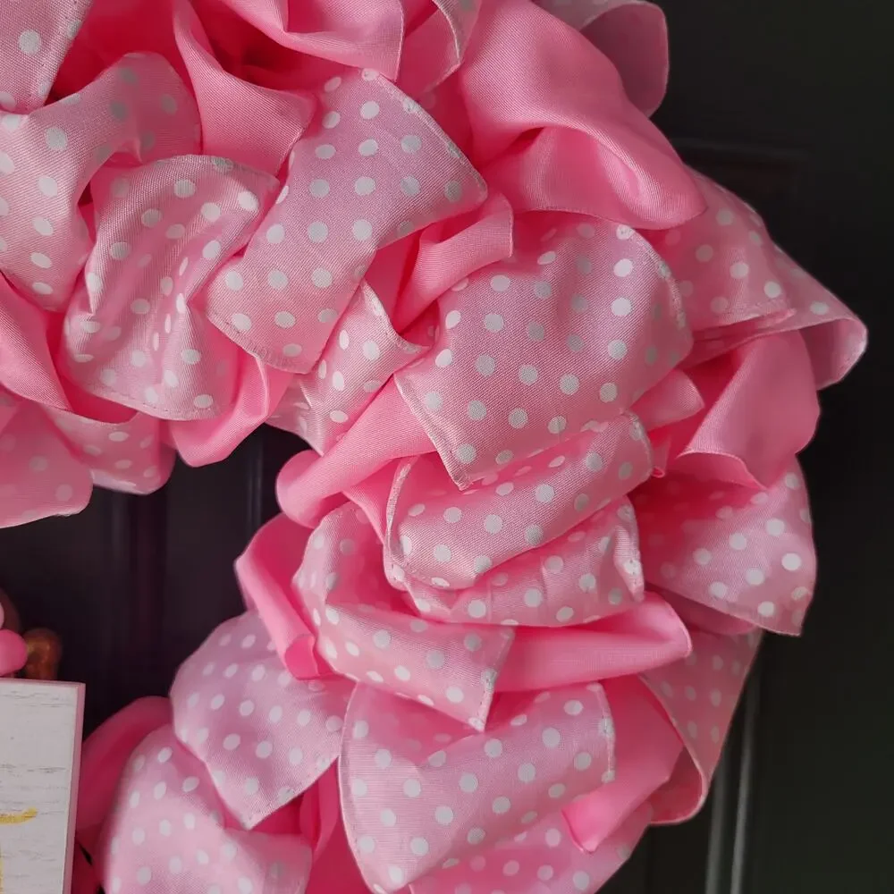 Handcrafted Pink Polka Dot Ribbon Heart Wreath 