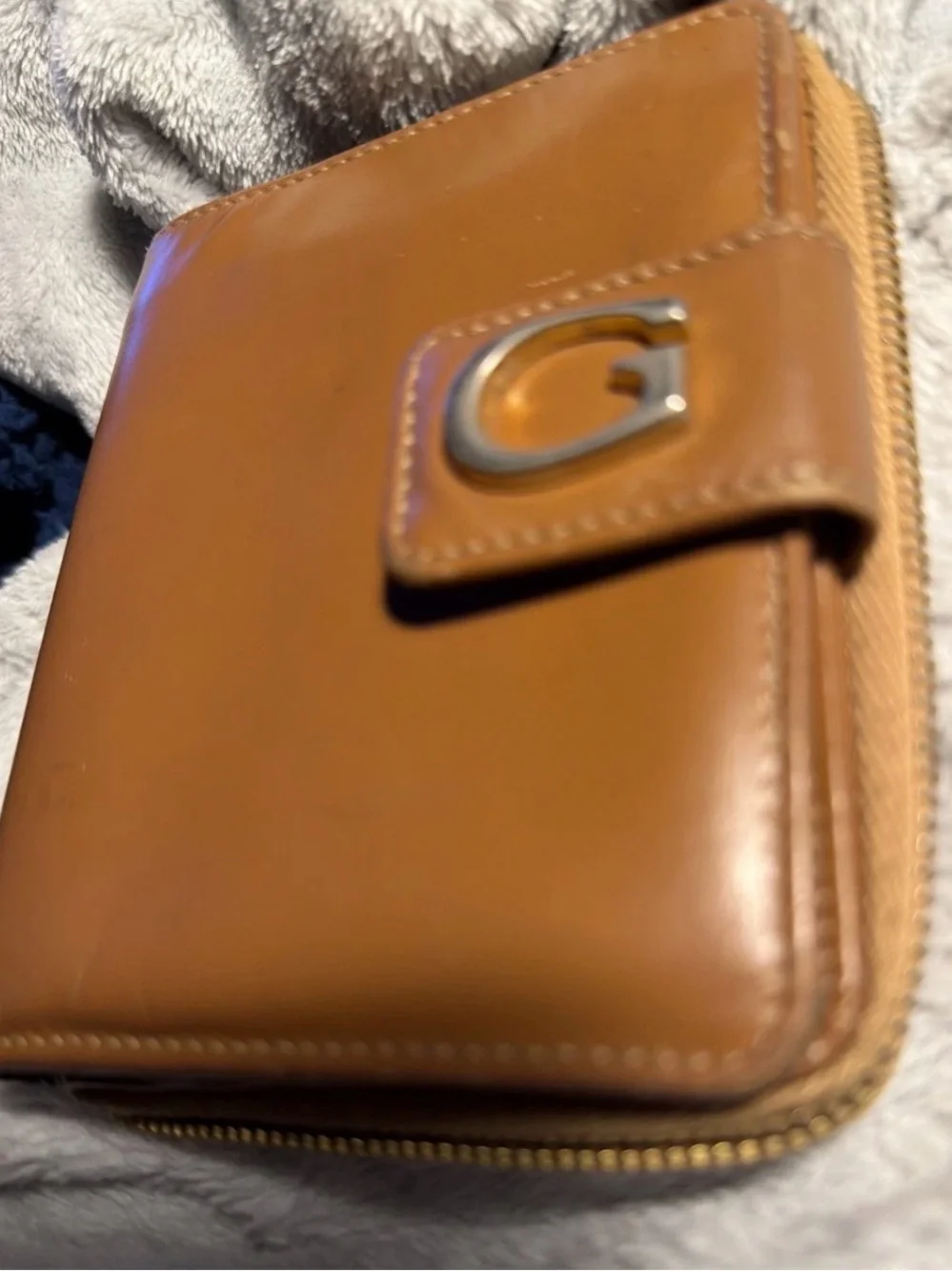 Gucci Cognac Leather Card Case with Gold Foil Logo Vtg