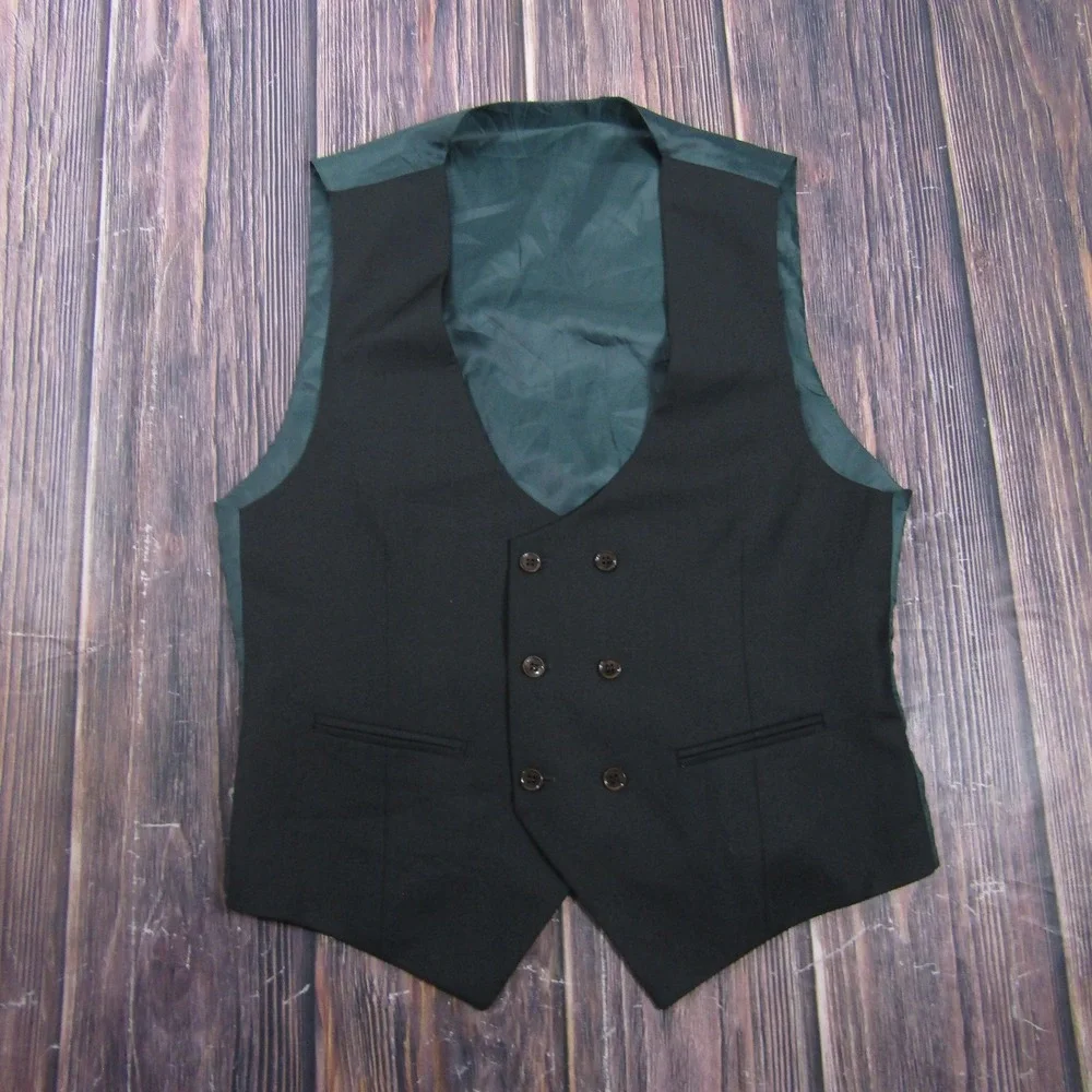 Suit Vest Vercini Mens 50 Black Wool Polyester 3 Piece Belted Formal Waistcoat