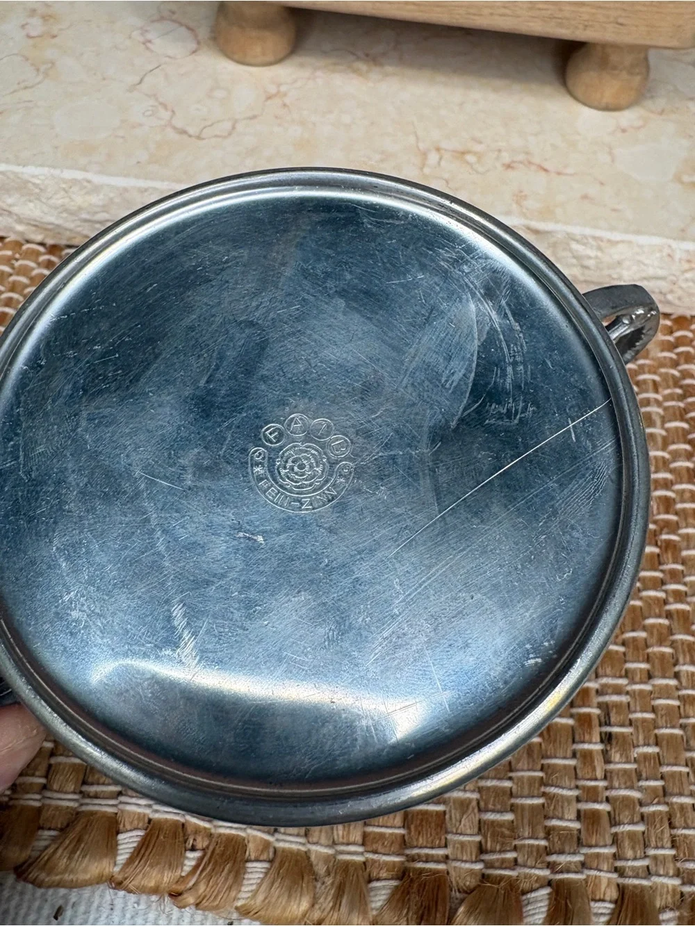 Vintage Fine Pewter Double Handle Sugar Bowl with Porcelain Insert Czech German