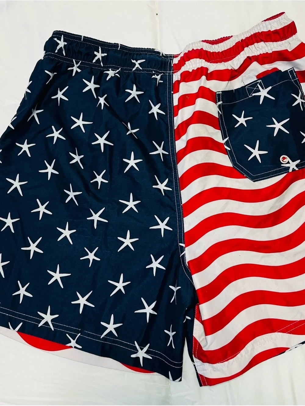 Men's Patriotic Star & Stripe Swim Shorts - Red, White & Blue