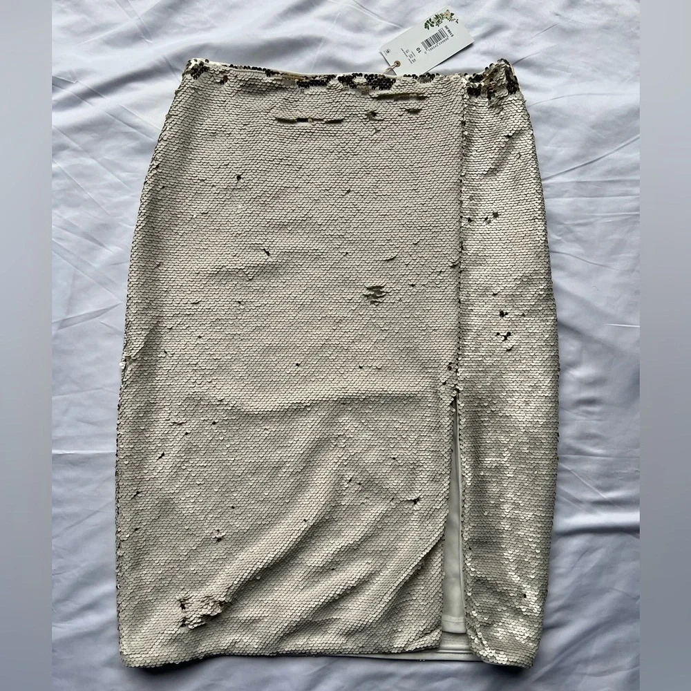 Chelsea & Violet Cream and Gold Flip Sequin Midi Skirt 10