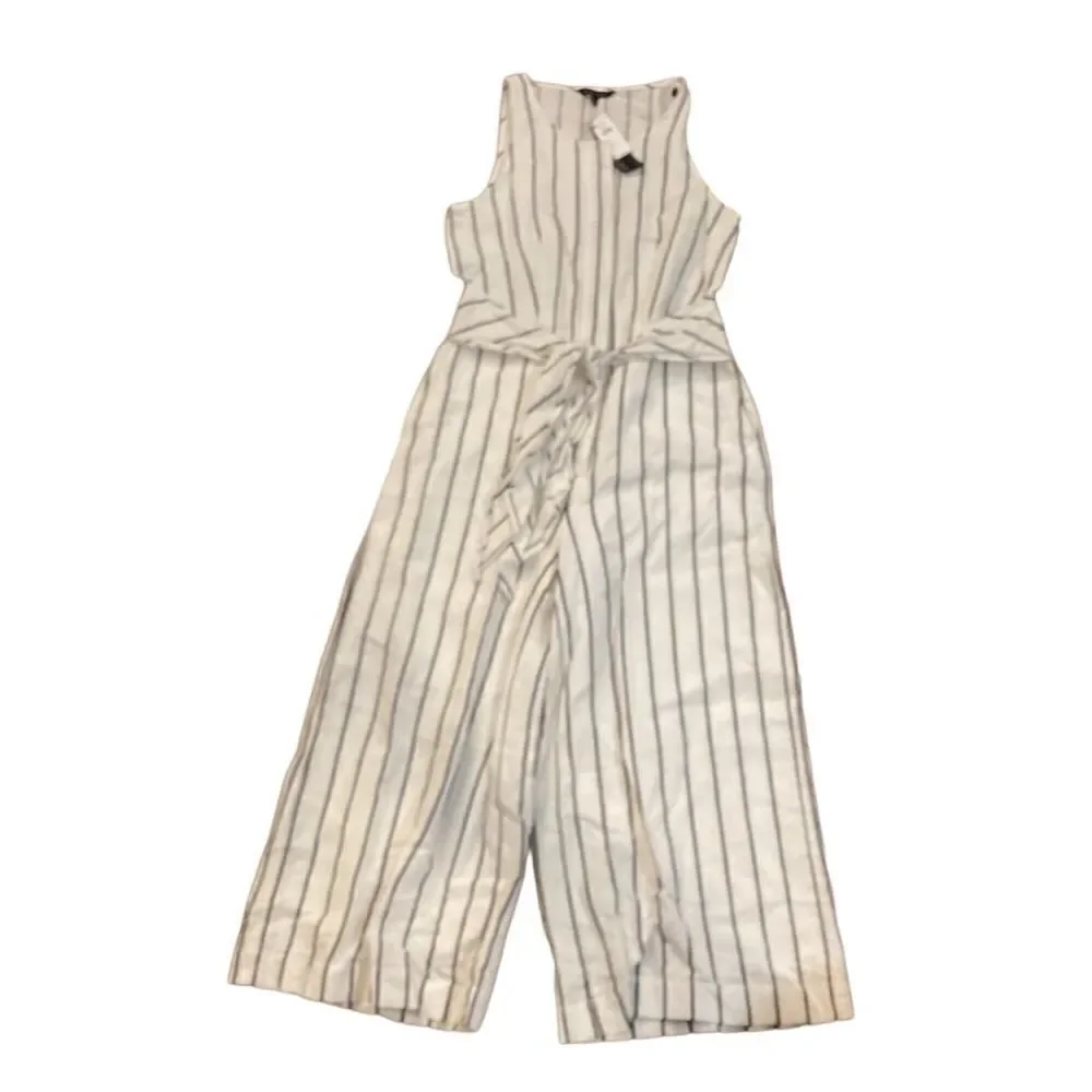 NWT Banana Republic white/black striped linen blend wide pant jumpsuit Small