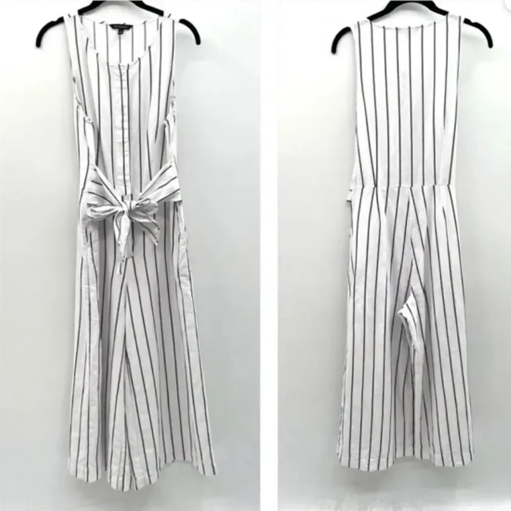 NWT Banana Republic white/black striped linen blend wide pant jumpsuit Small