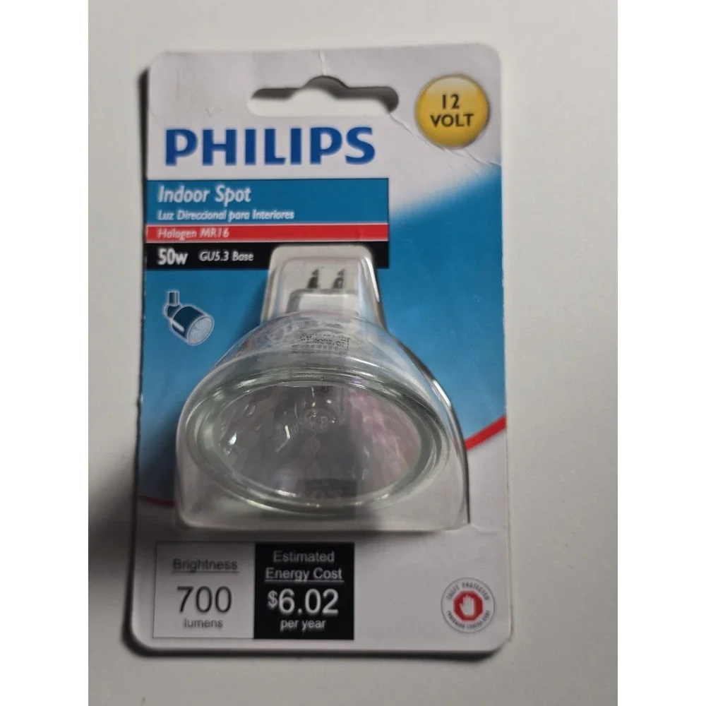 Philips Indoor Spot Light Bulb MR16, 50W GU5.3 Base 700 Lumens 2 Prong