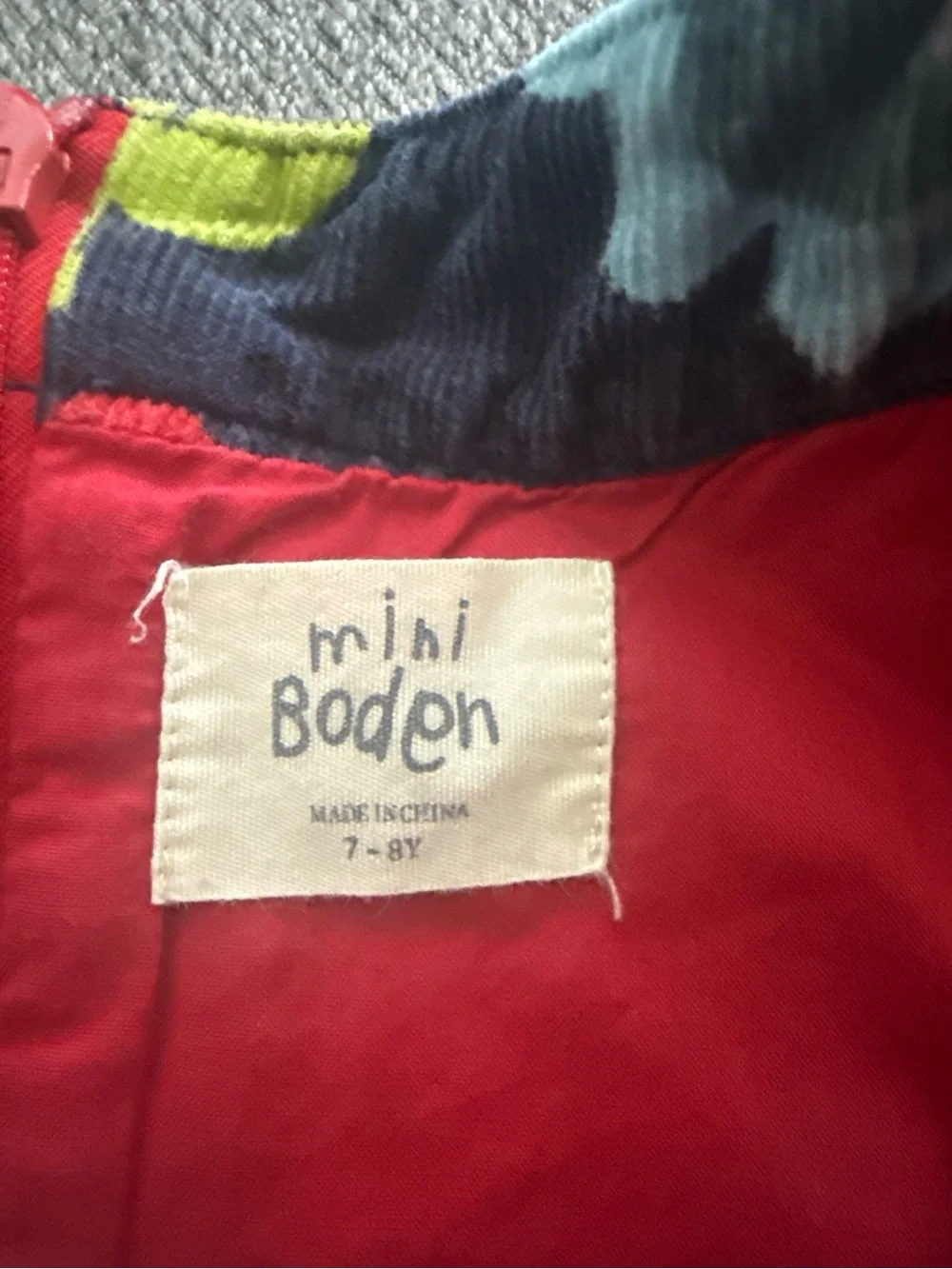 EUC Mini Boden Girls Navy Floral Corduroy Dress - Pink, Red, Blue & Green