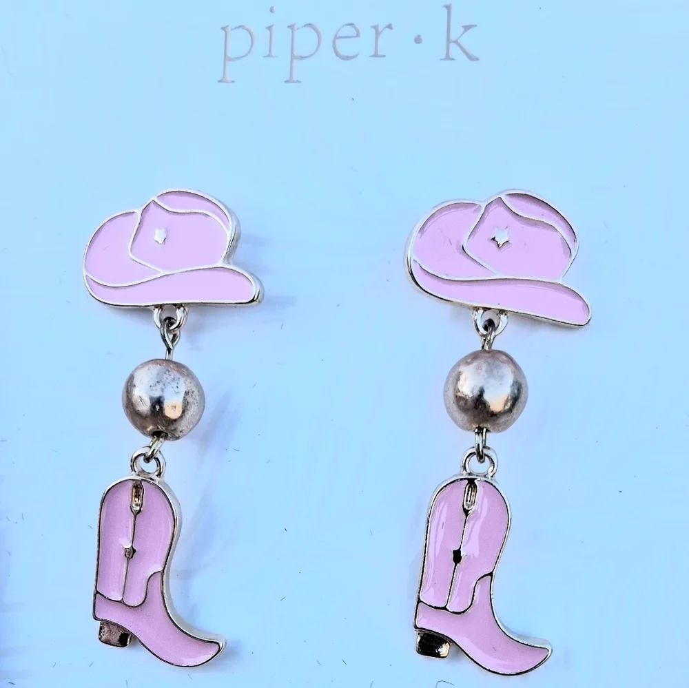 PIPER K Cowgirl Boots & Hat Western Drop Dangle Earrings NWT