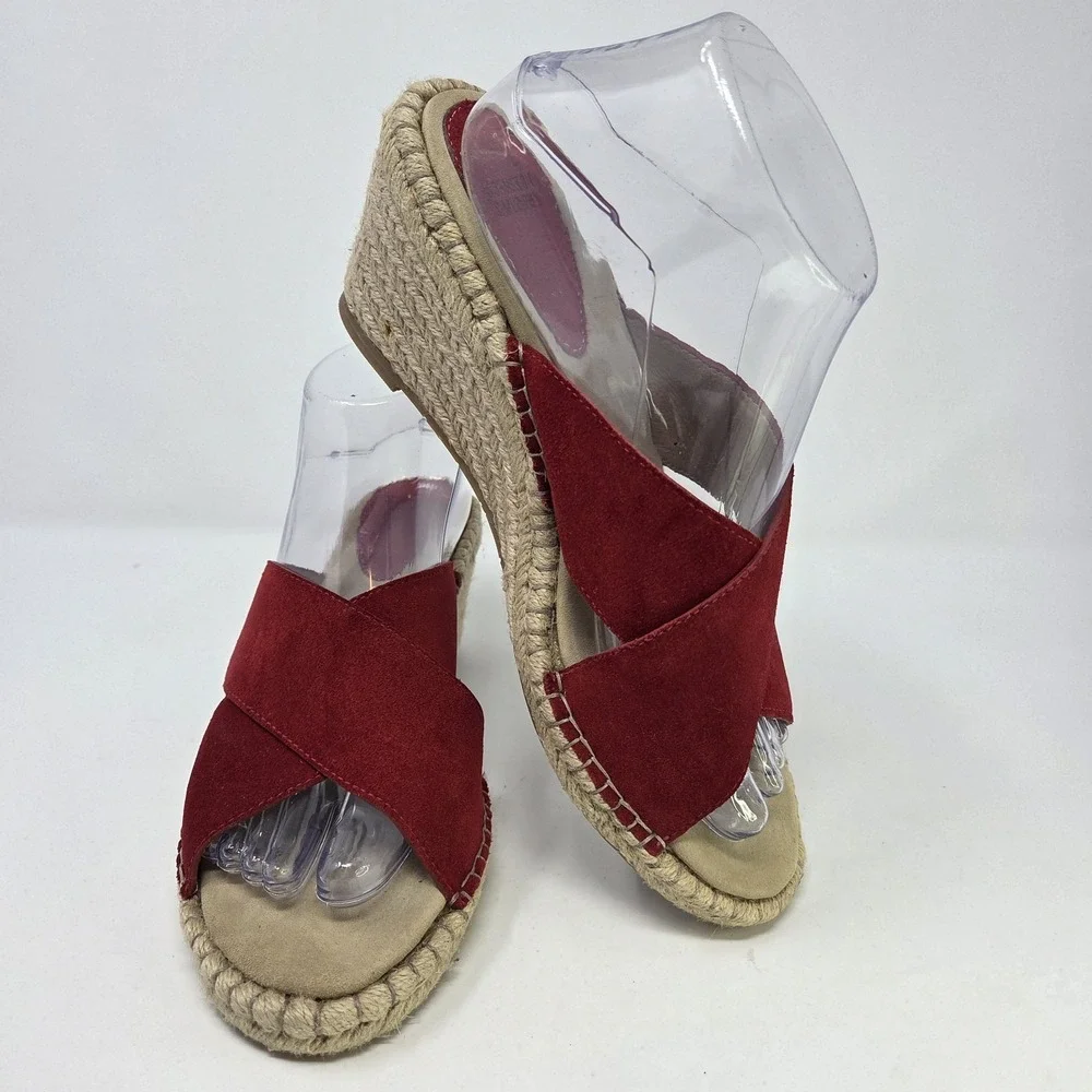 Johnston & Murphy Red Suede Espadrille Wedge Sandals Womens 9.5 M 78-41404