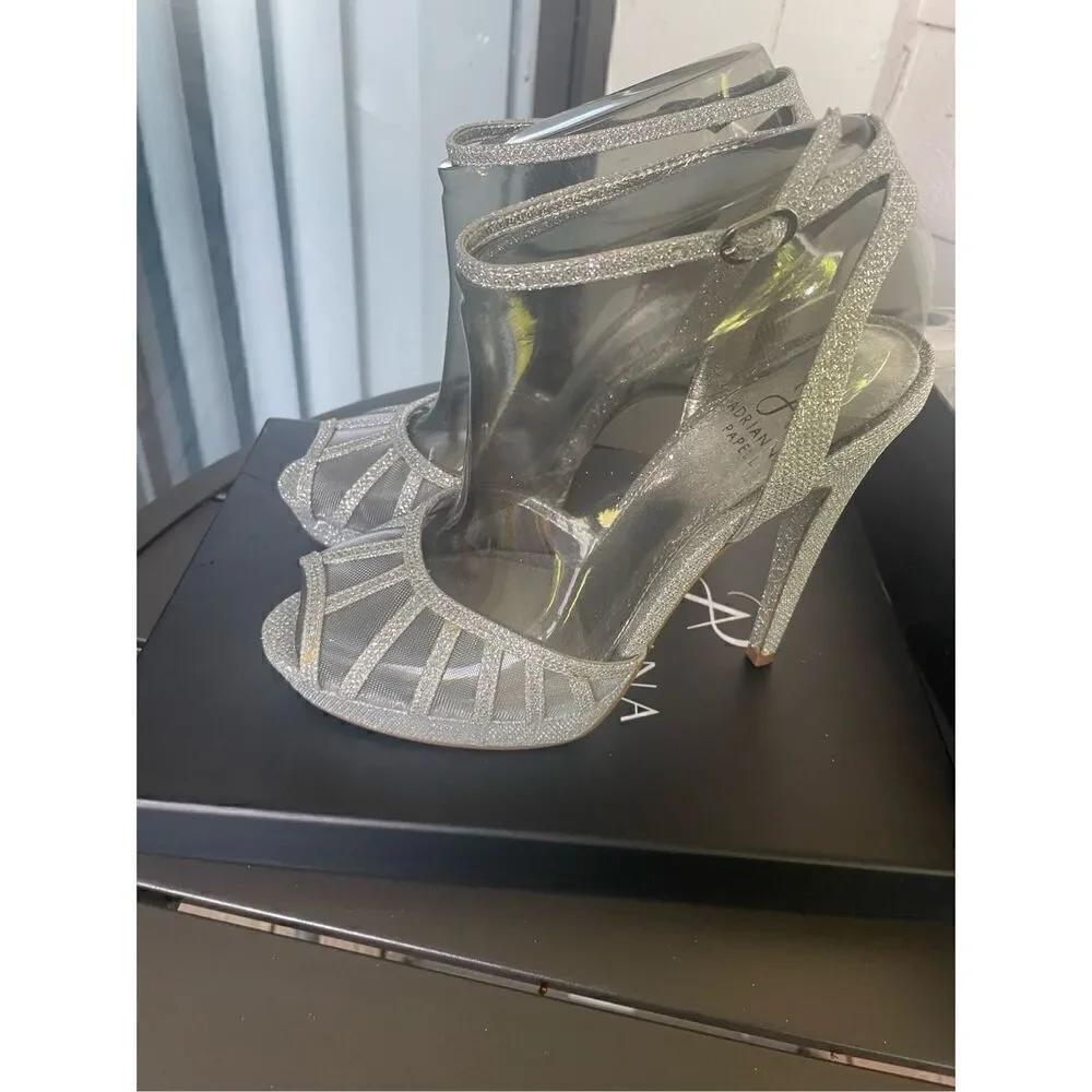 Adrianna Papell Silver Peep Toe Mesh Platform Heels Metallic Size 9M