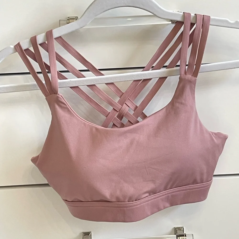 Women High Impact Sports Bra Padded Strappy Workout Gym Yoga Top Pink, S