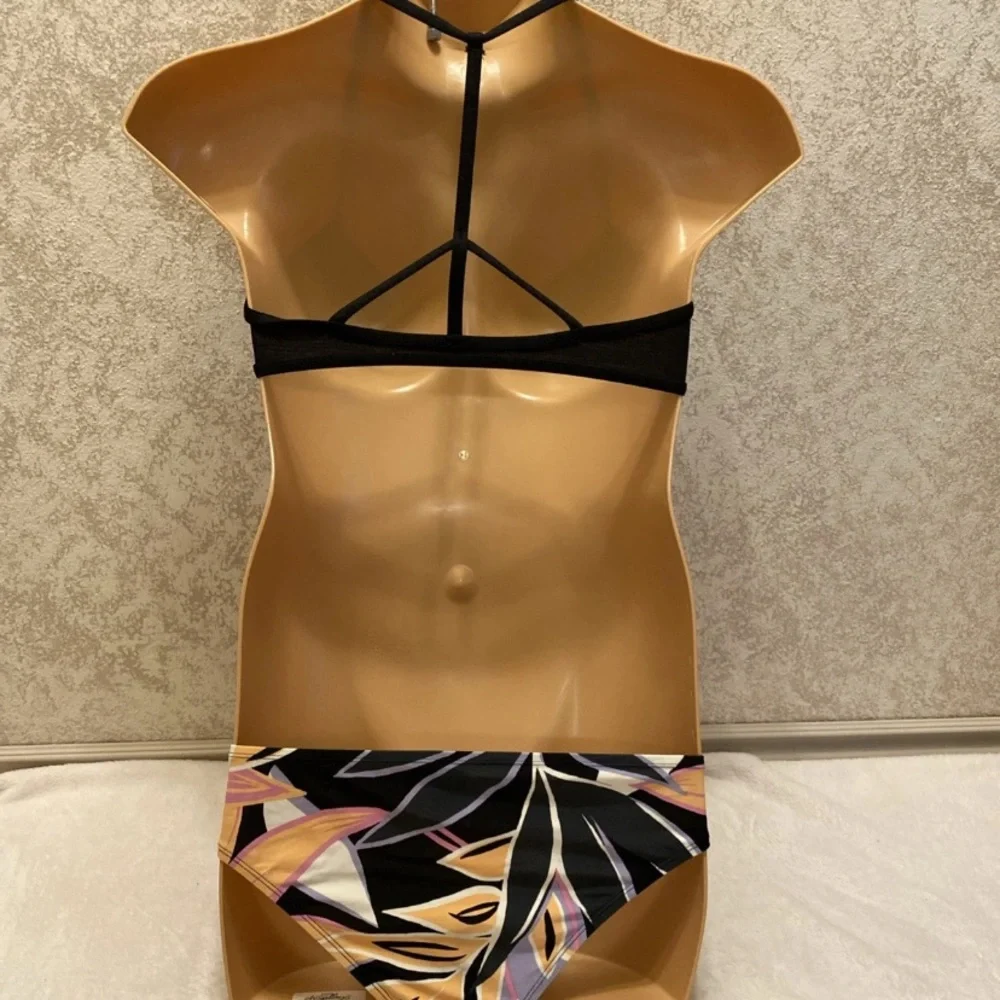 Black and Floral Bikini Set
