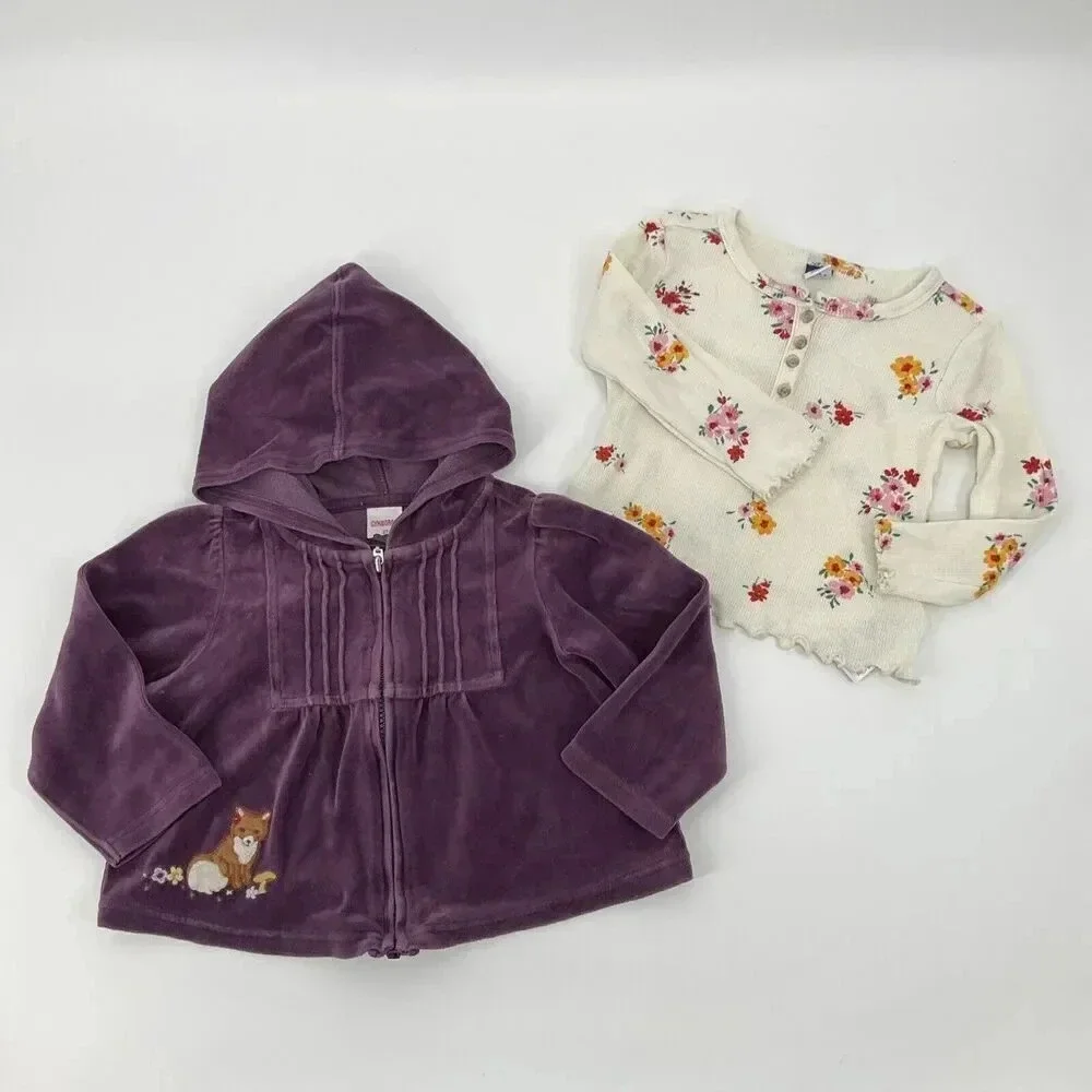 Gymboree 2T Hoodie Shirt Set Velour‎ Purple Jacket Old Navy Floral Long Sleeve
