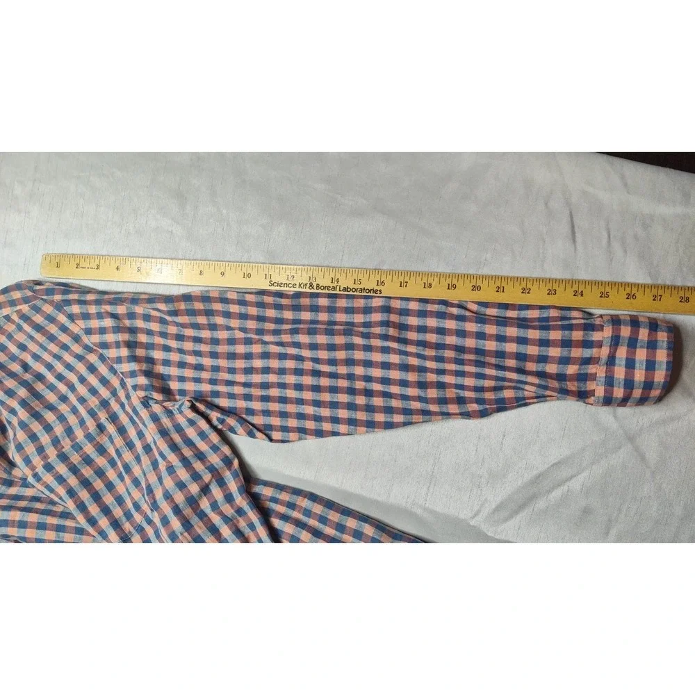 BANANA REPUBLIC CAMDEN FIT LINEN‎ Men Large Blue Orange Plaid Shirt EUC