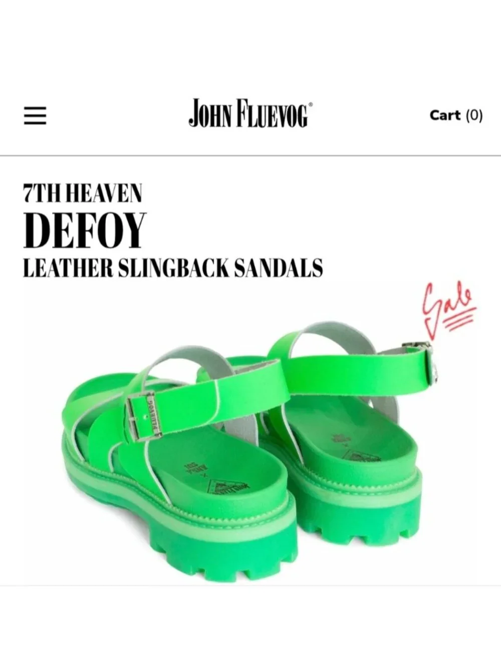John Fluevog x Anna Sui 7th Heaven Defoy Leather Slingback Sandal Green W8 (M 6)