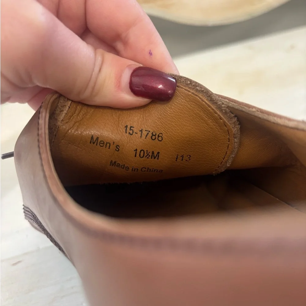 Men’s Johnston & Murphy Tan Leather Sheepskin Oxfords Dress Shoes Size 10 1/2‎