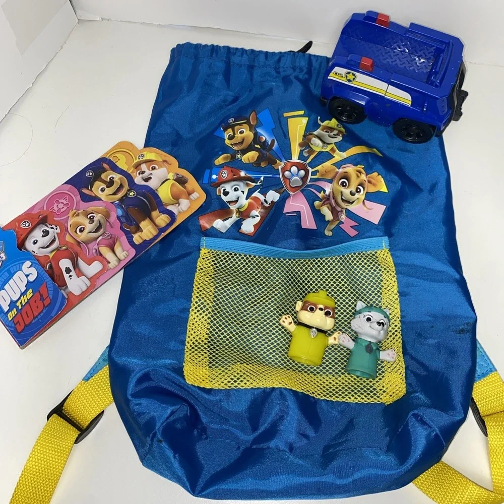 Paw Patrol Kids Drawstring Backpack Blue Small Travel Bag‎ Mesh Pocket Blue 15