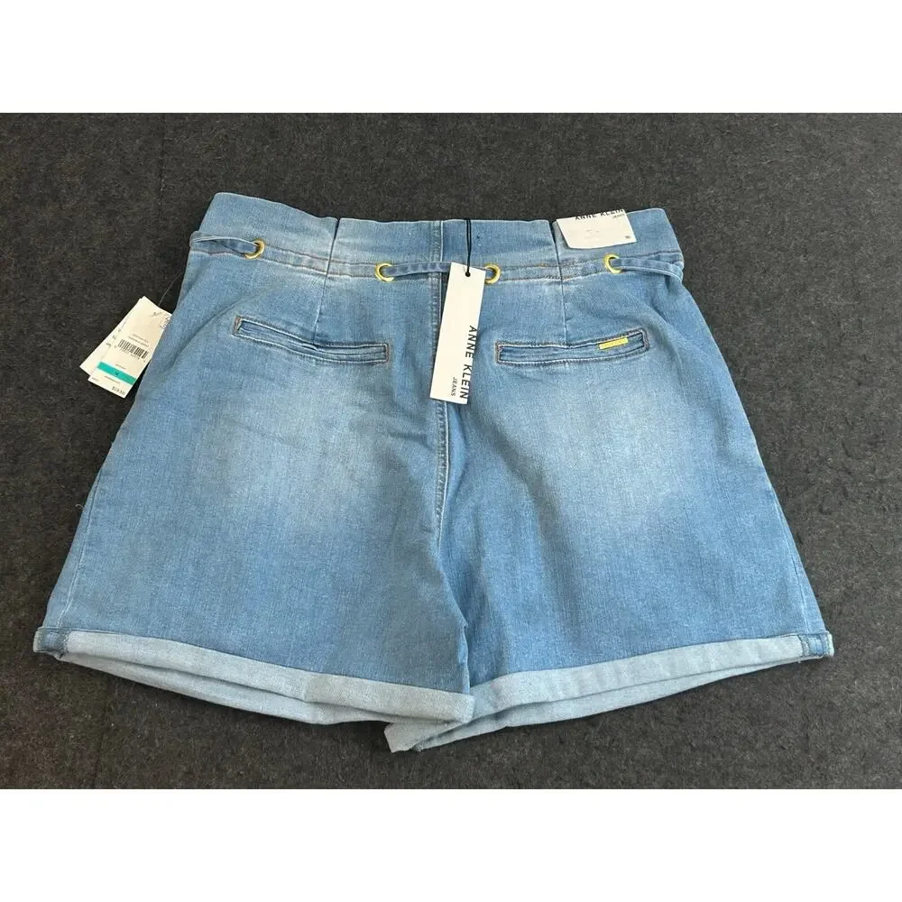 Anne Klein Women's Paperbag Denim Shorts Bethany Blue Size 16 NWT $60‎