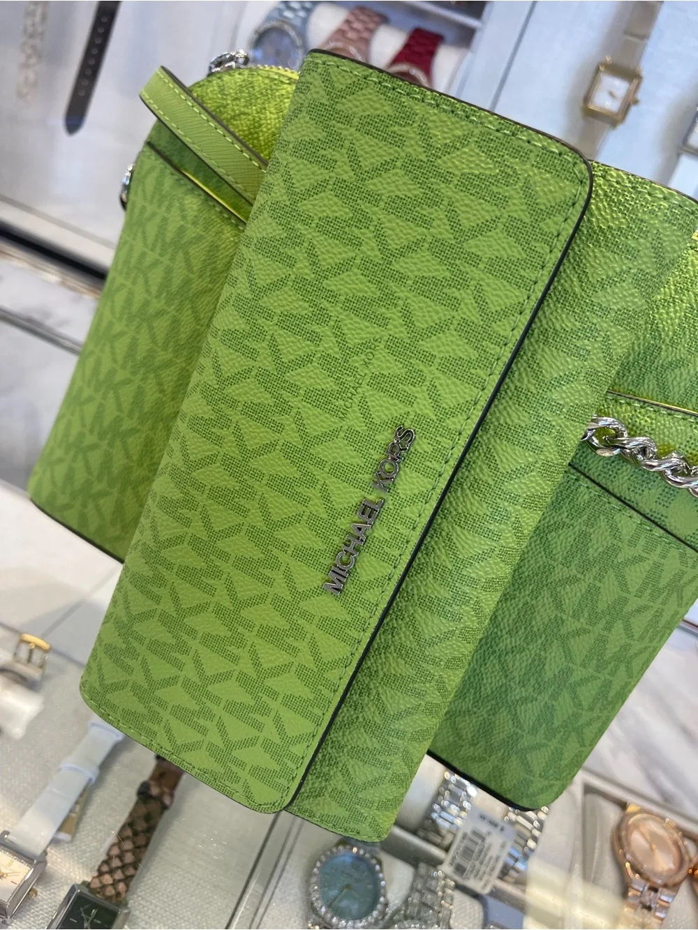 Michael KORS Jet Set Large Signature Logo Tri-Fold Wallet Trifold Lime NWT
