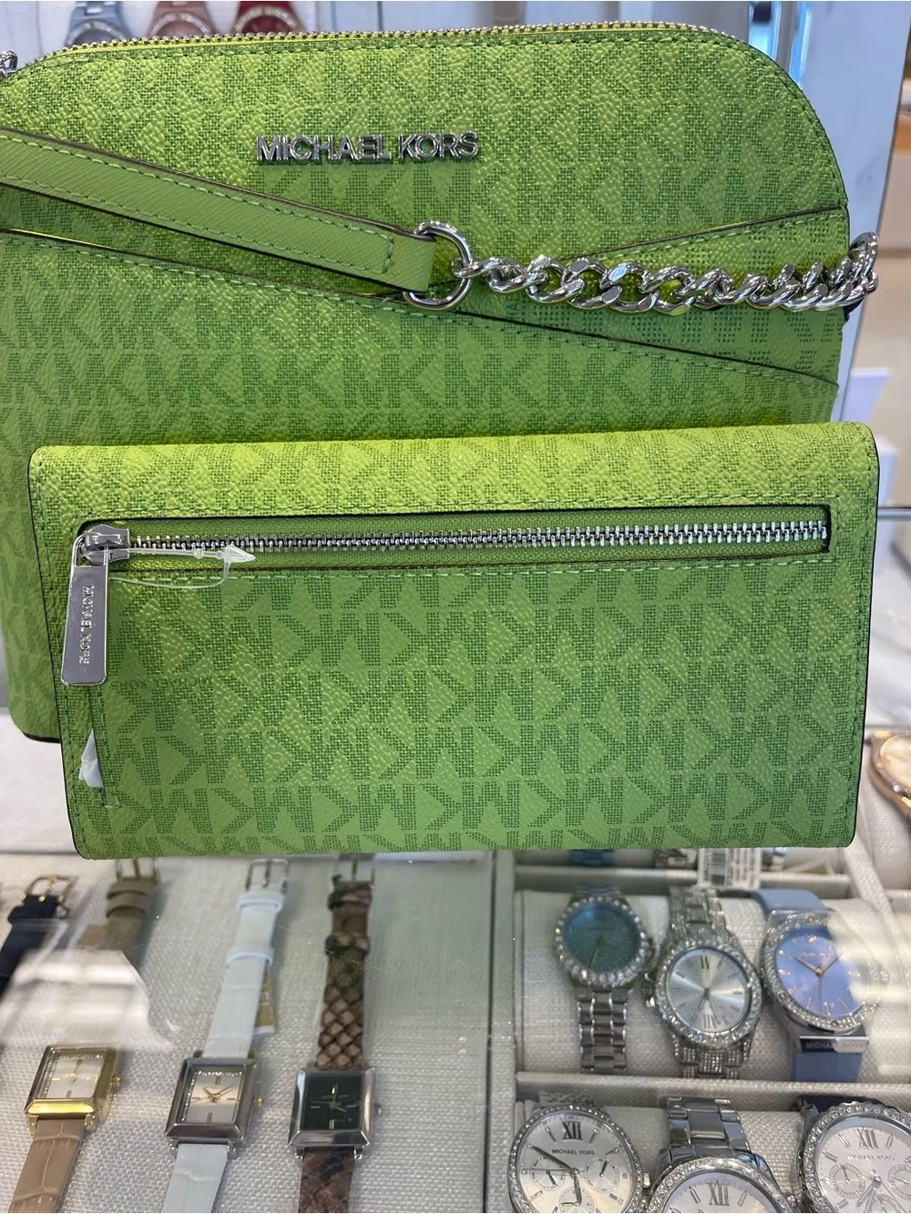 Michael KORS Jet Set Large Signature Logo Tri-Fold Wallet Trifold Lime NWT