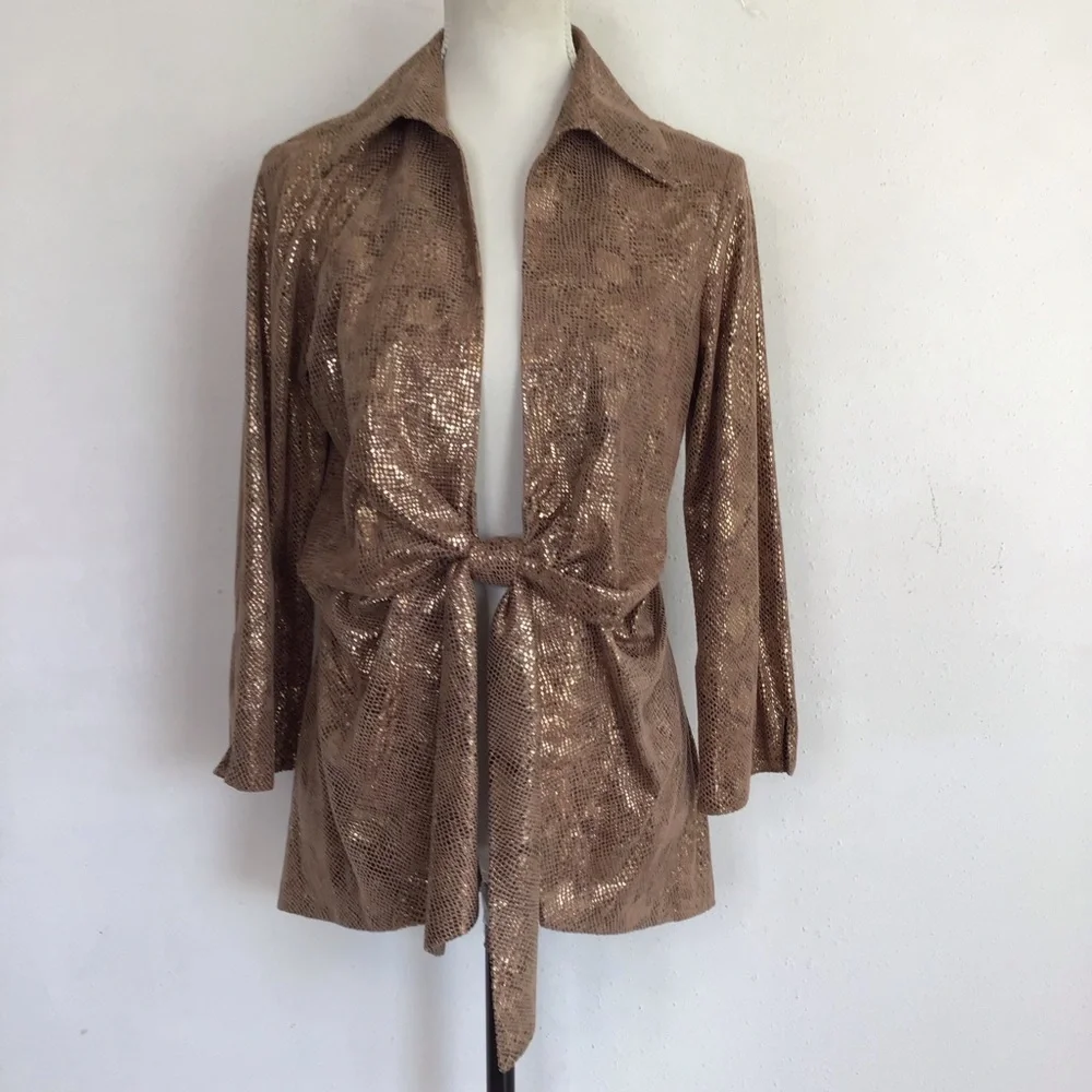 Mishca Elegant Shimmering Rose Gold Women's Tie Front Party Blazer Size M