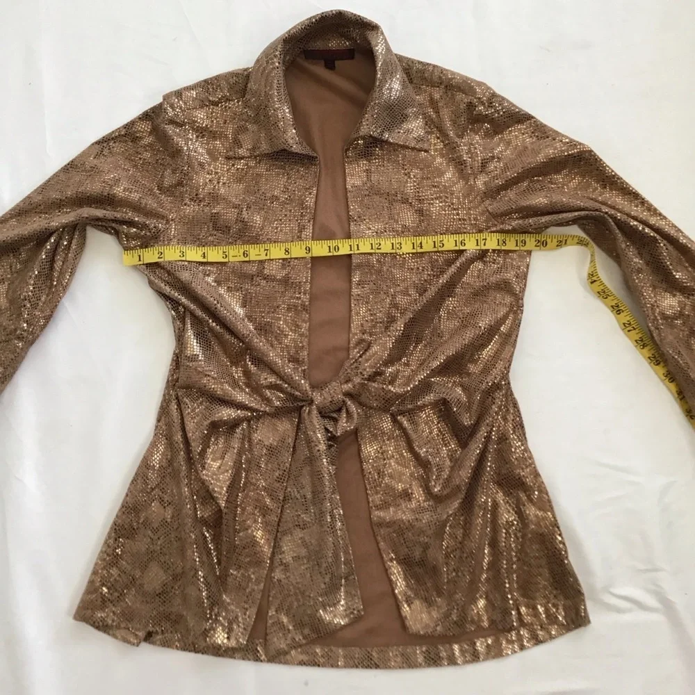 Mishca Elegant Shimmering Rose Gold Women's Tie Front Party Blazer Size M