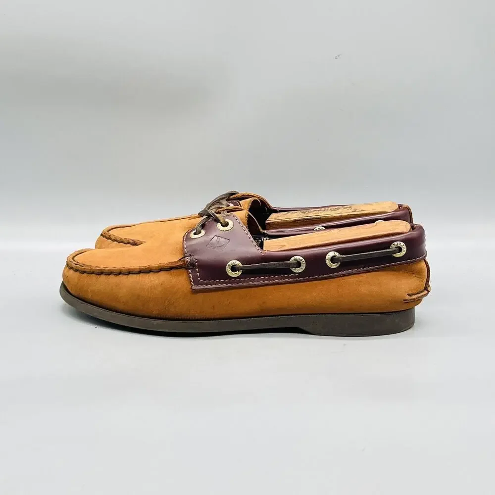 Sperry Shoes Mens 9 Brown Nubuck Leather Top Sider Boat Moc Toe Casual Comfort