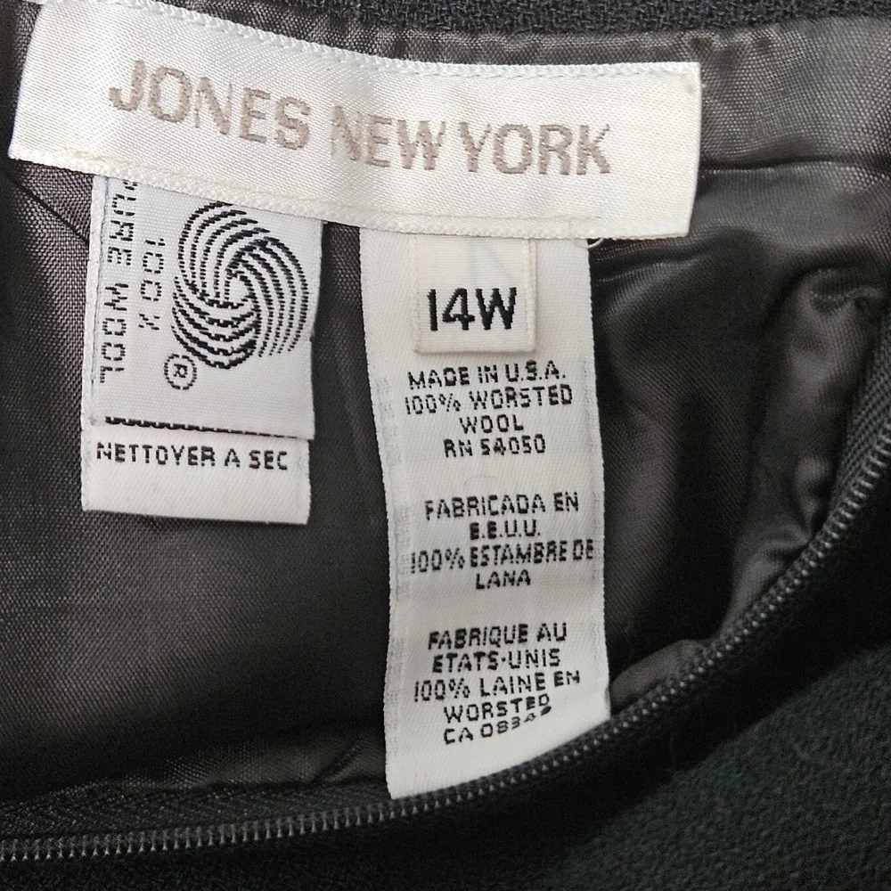 Vintage Jones New York Black 100% Worsted Wool Pencil Skirt‎ 14W