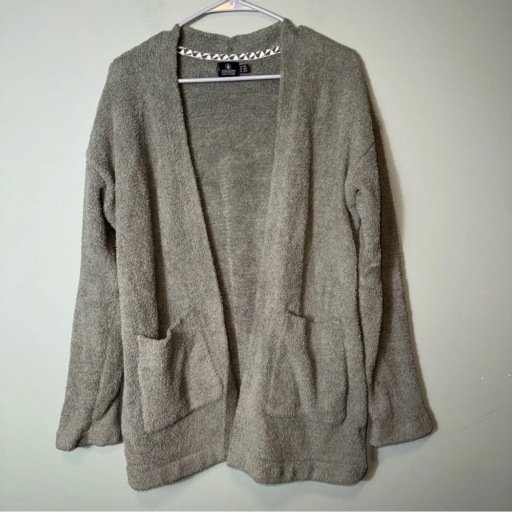 Volcom Women’s Green Fleece Cardigan Pockets M/L‎