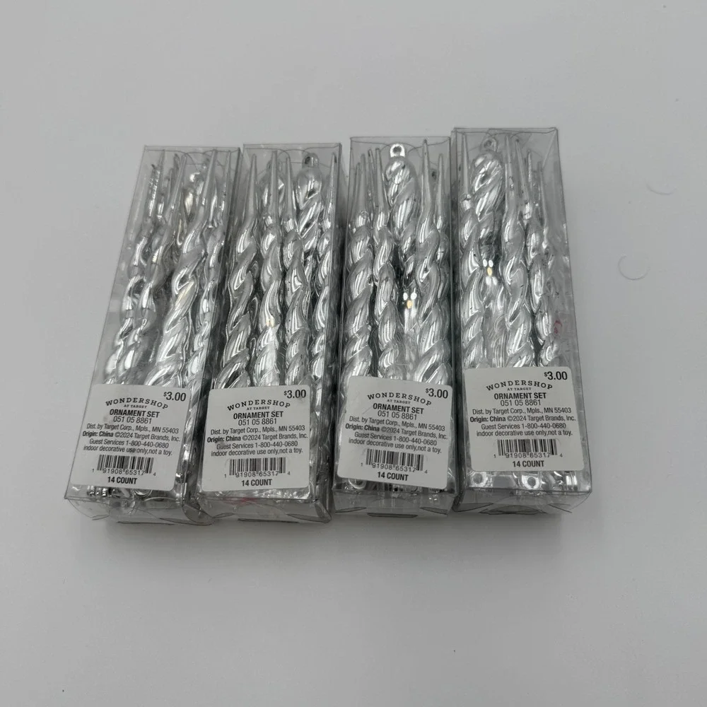 Wondershop Icicle Christmas Ornaments Silver 56ct Tree Decor‎ Set 4 Packs NEW
