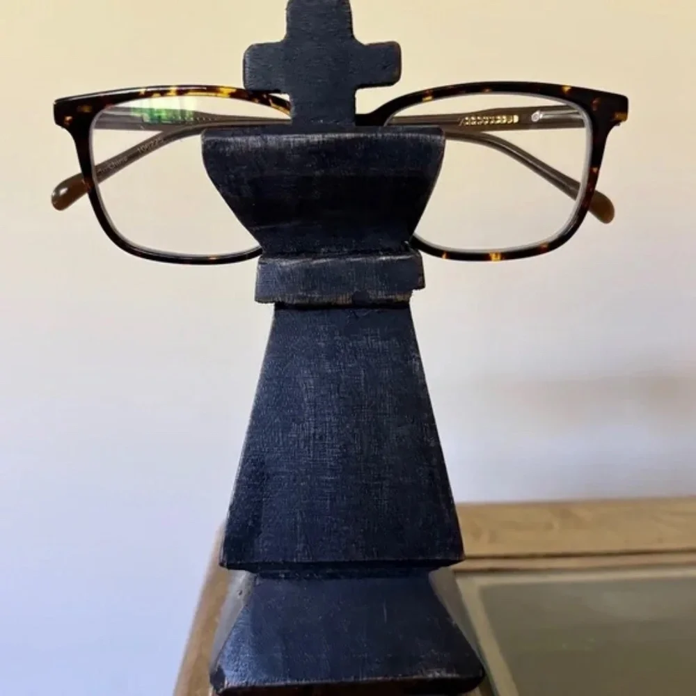 eyeglass holder Black wooden tower stand