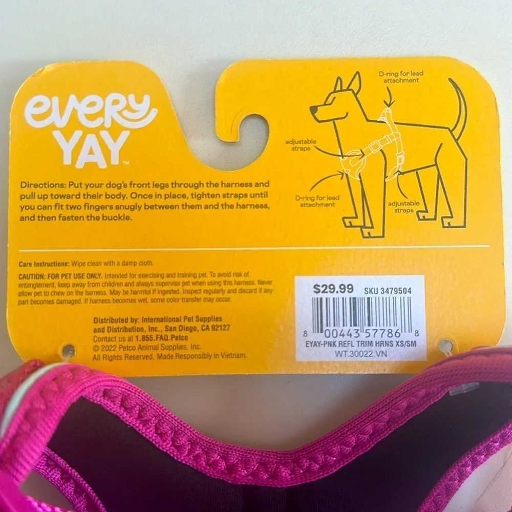 🆕 EVERYAY Pink Reflective Trim Dog Harness EMBRACE THE PACE SIZE XS / S