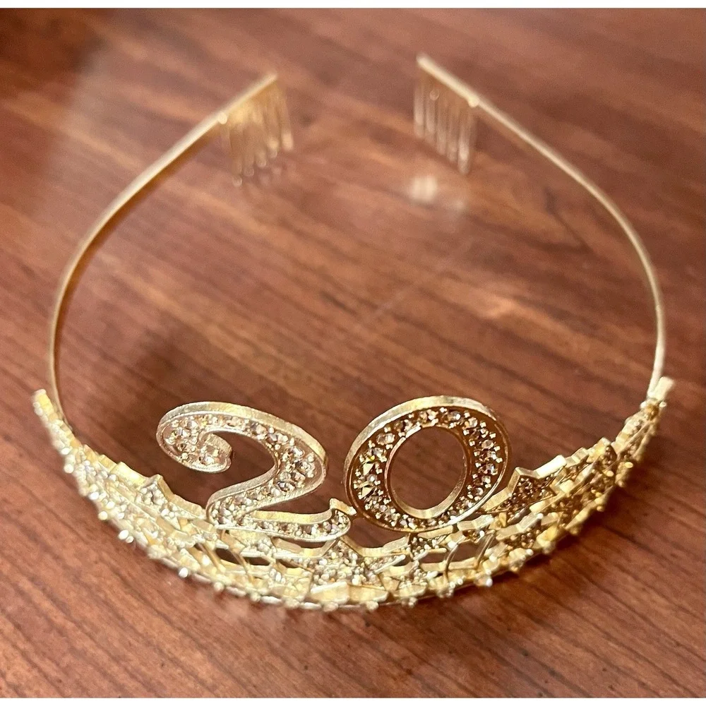 20‎ Year Birthday-Work Anniversary Celebrate Crown Gold Rhinestone & Stars