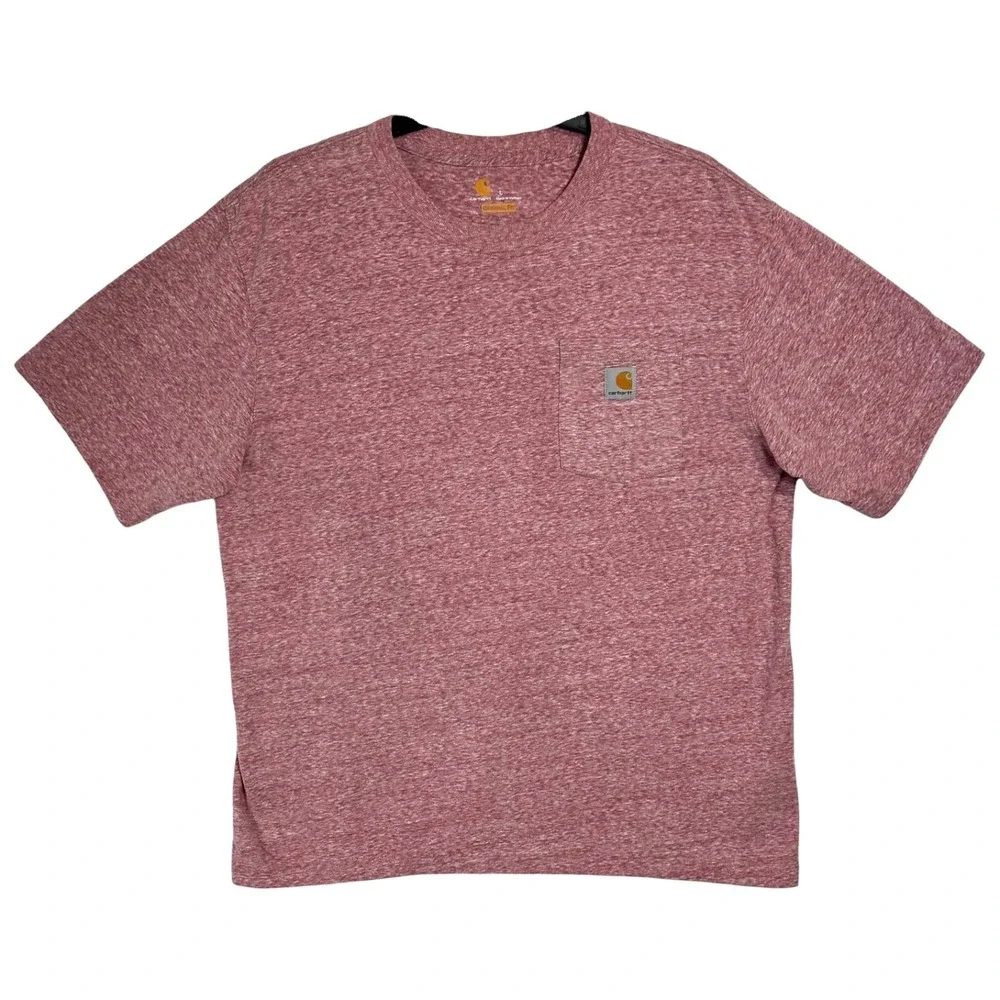 Carhartt‎ K87 Pocket T Shirt Men's L Original Fit Heather Pink Red Logo Workwear