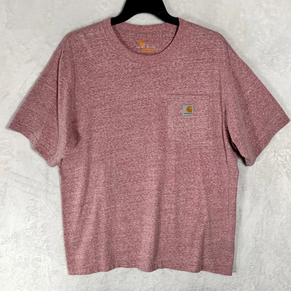 Carhartt‎ K87 Pocket T Shirt Men's L Original Fit Heather Pink Red Logo Workwear