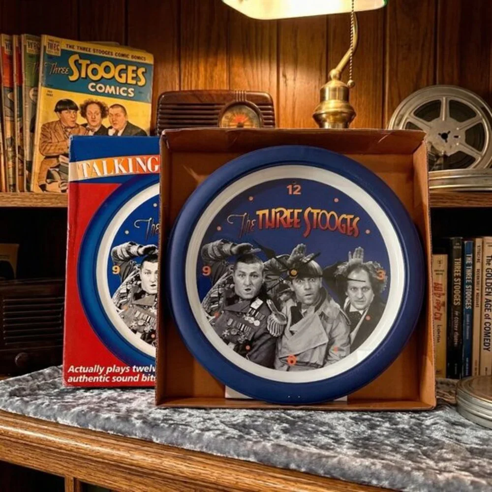 Three Stooges Talking Wall Clock Vintage NIB Moe Larry Curly New Old Stock 12