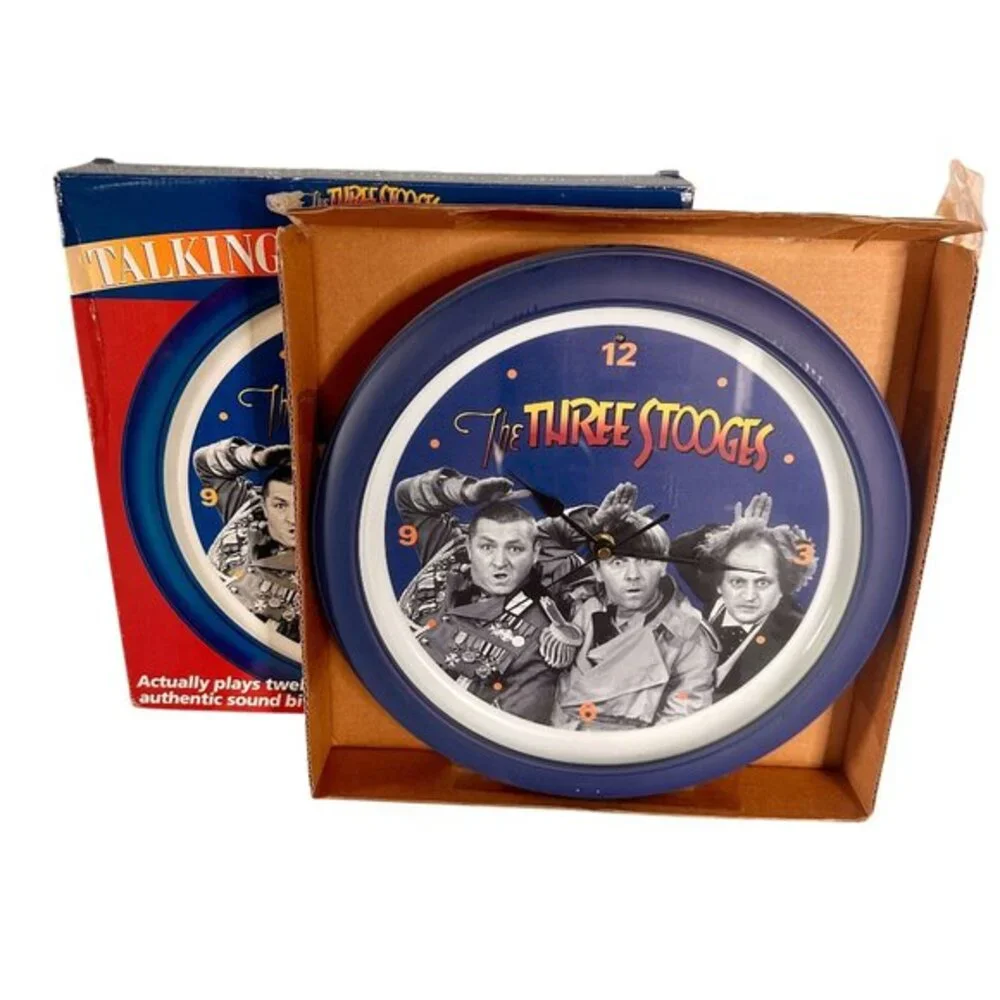 Three Stooges Talking Wall Clock Vintage NIB Moe Larry Curly New Old Stock 12