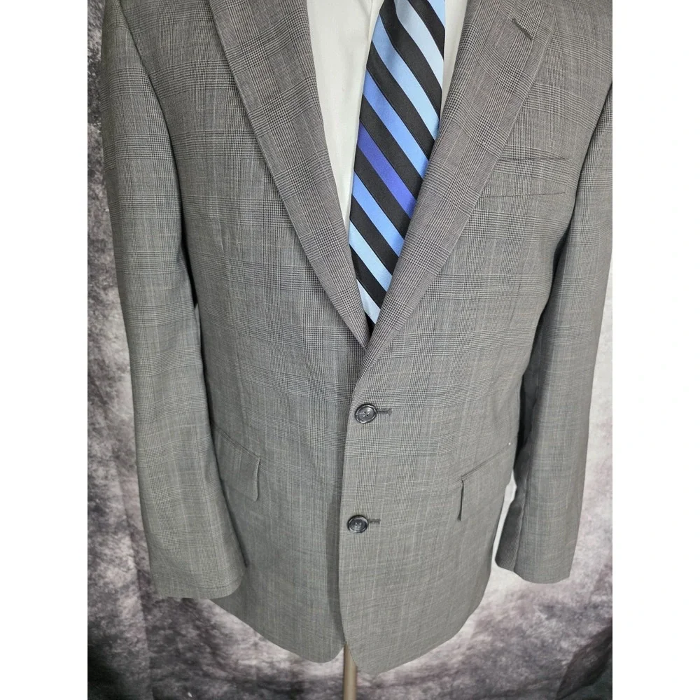 Jos A Bank Blazer Jacket Mens 40R Gray Sports Coat 2 Buttons‎ Wool Glenplaid