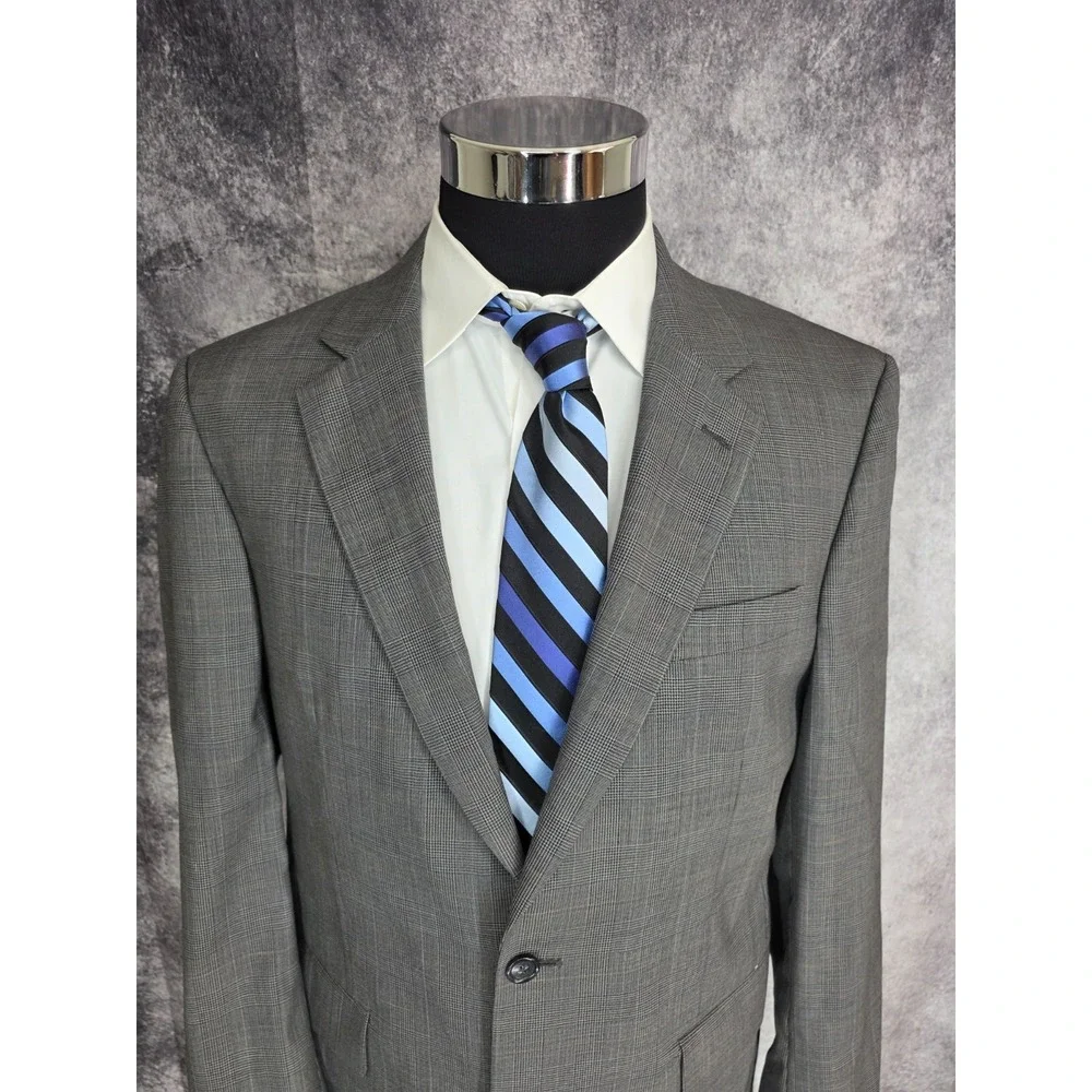Jos A Bank Blazer Jacket Mens 40R Gray Sports Coat 2 Buttons‎ Wool Glenplaid