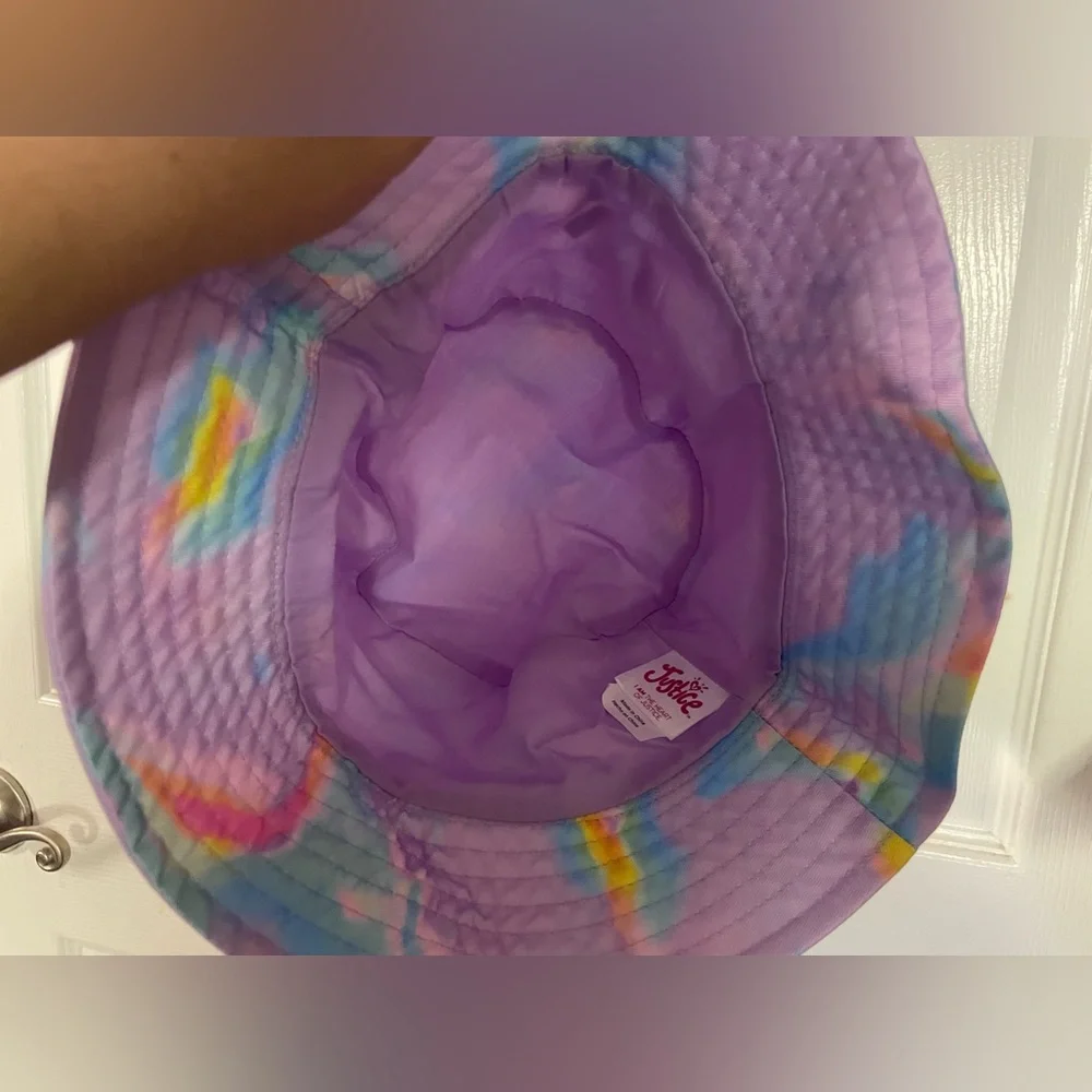 Justice Rainbow Tie Dye Bucket Hat Girls One Size Glitter Logo Pastel NWT