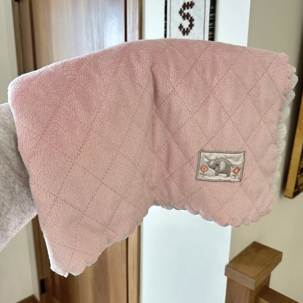 Child of Mine by Carter's Pink Gray Elephant Baby Blanket‎ Lovey Scalloped Edge