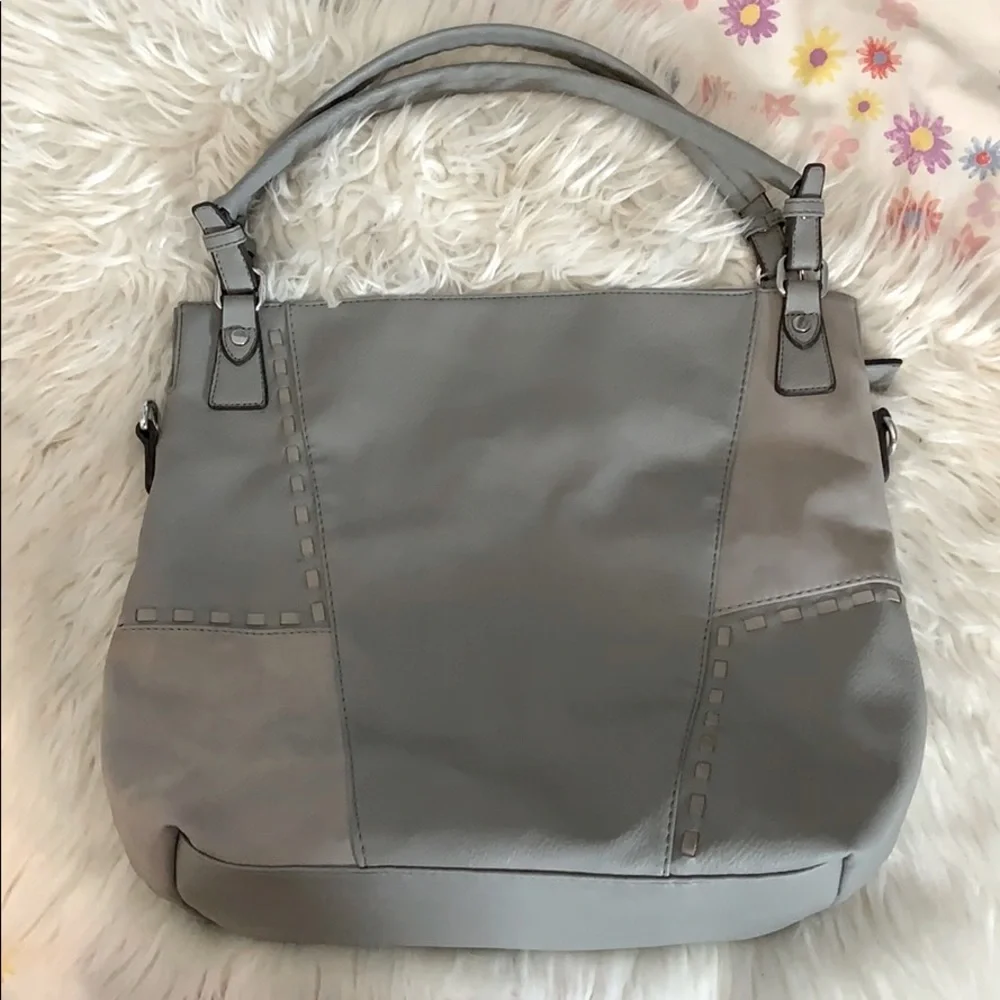 Grey Faux Leather‎ Hobo Tote Shoulder Bag Patchwork