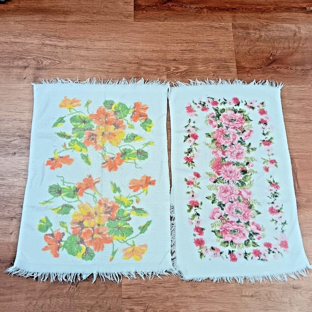 Cannon‎ Vintage Hand Towels Floral Set of 4 All Cotton Made in USA 14X21 Retro
