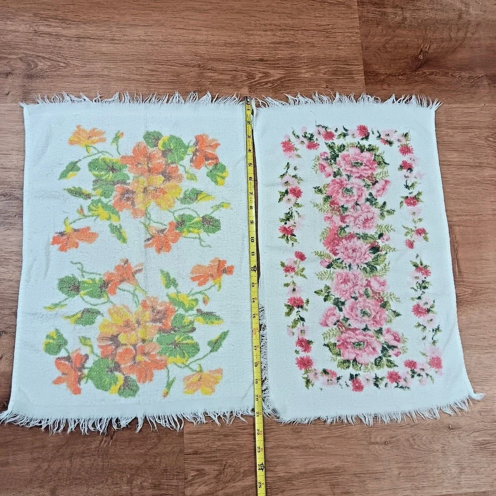 Cannon‎ Vintage Hand Towels Floral Set of 4 All Cotton Made in USA 14X21 Retro