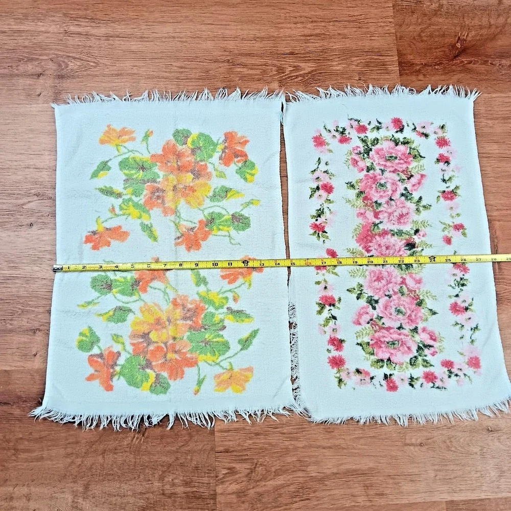 Cannon‎ Vintage Hand Towels Floral Set of 4 All Cotton Made in USA 14X21 Retro