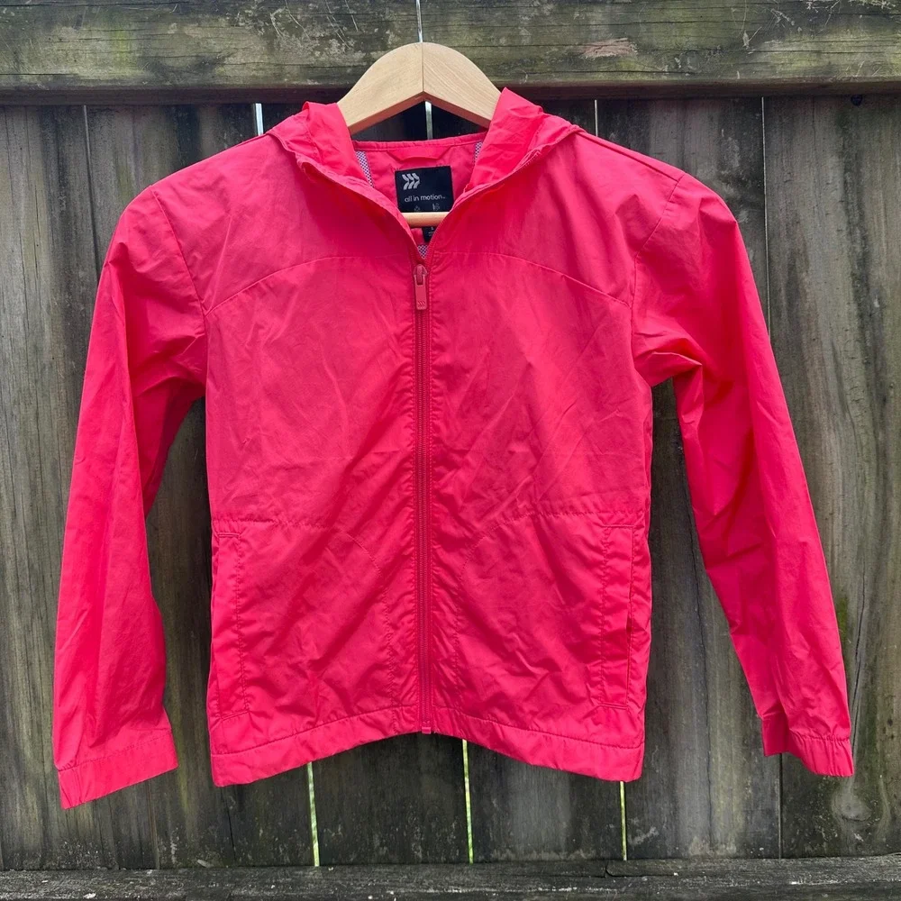 All in Motion Kids Pink Windbreaker Jacket Water Resistant‎ Hooded Size Small