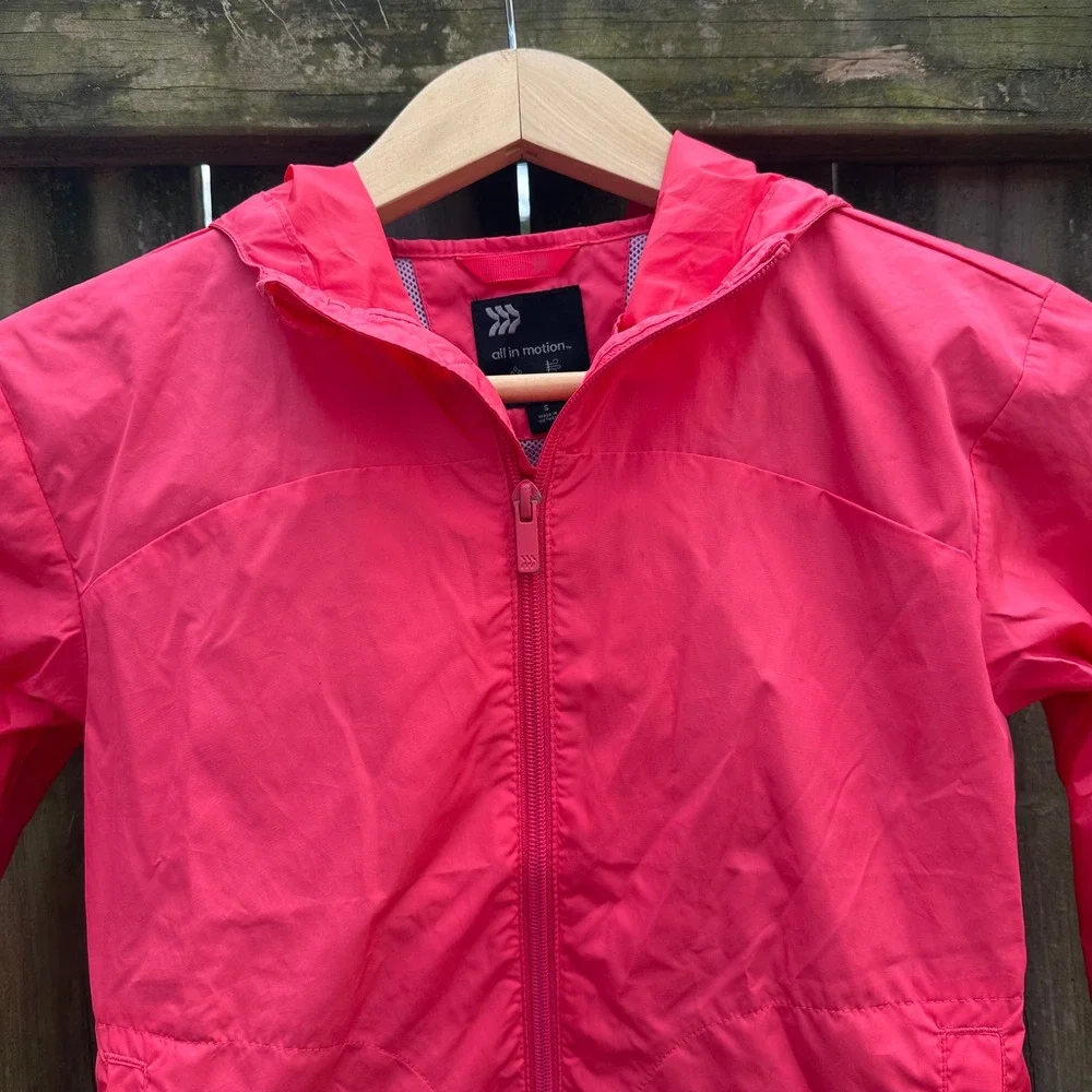 All in Motion Kids Pink Windbreaker Jacket Water Resistant‎ Hooded Size Small