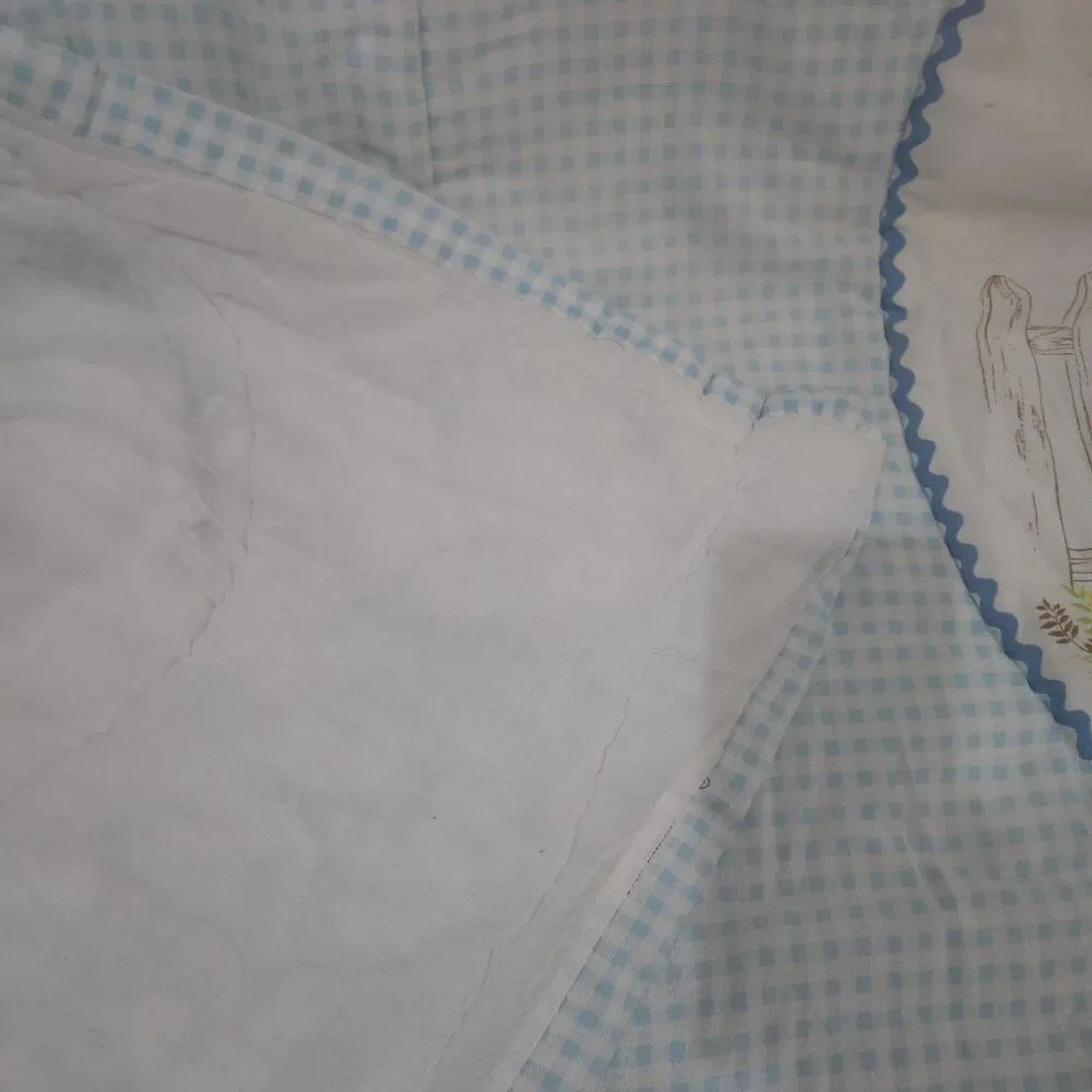 Vintage 70s Petticoats and Pantaloons Blue Gingham Quilt Comforter Full Size