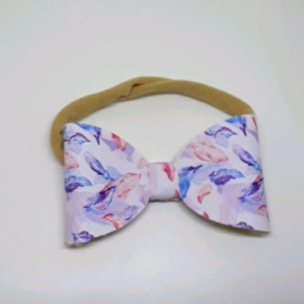 feather print bow headband