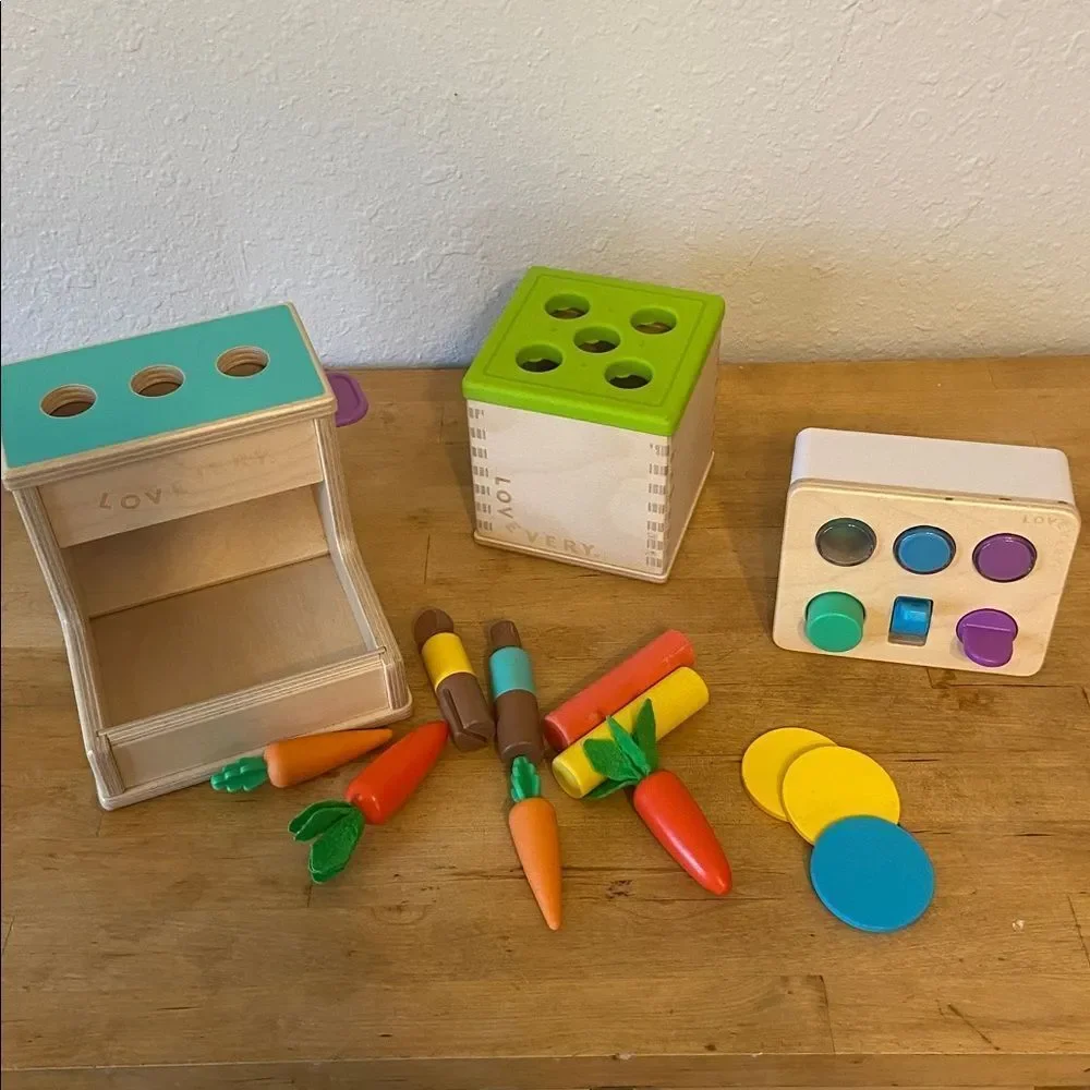 LOVEVERY Wooden Play Set of 3 Montessori Toys for Kids