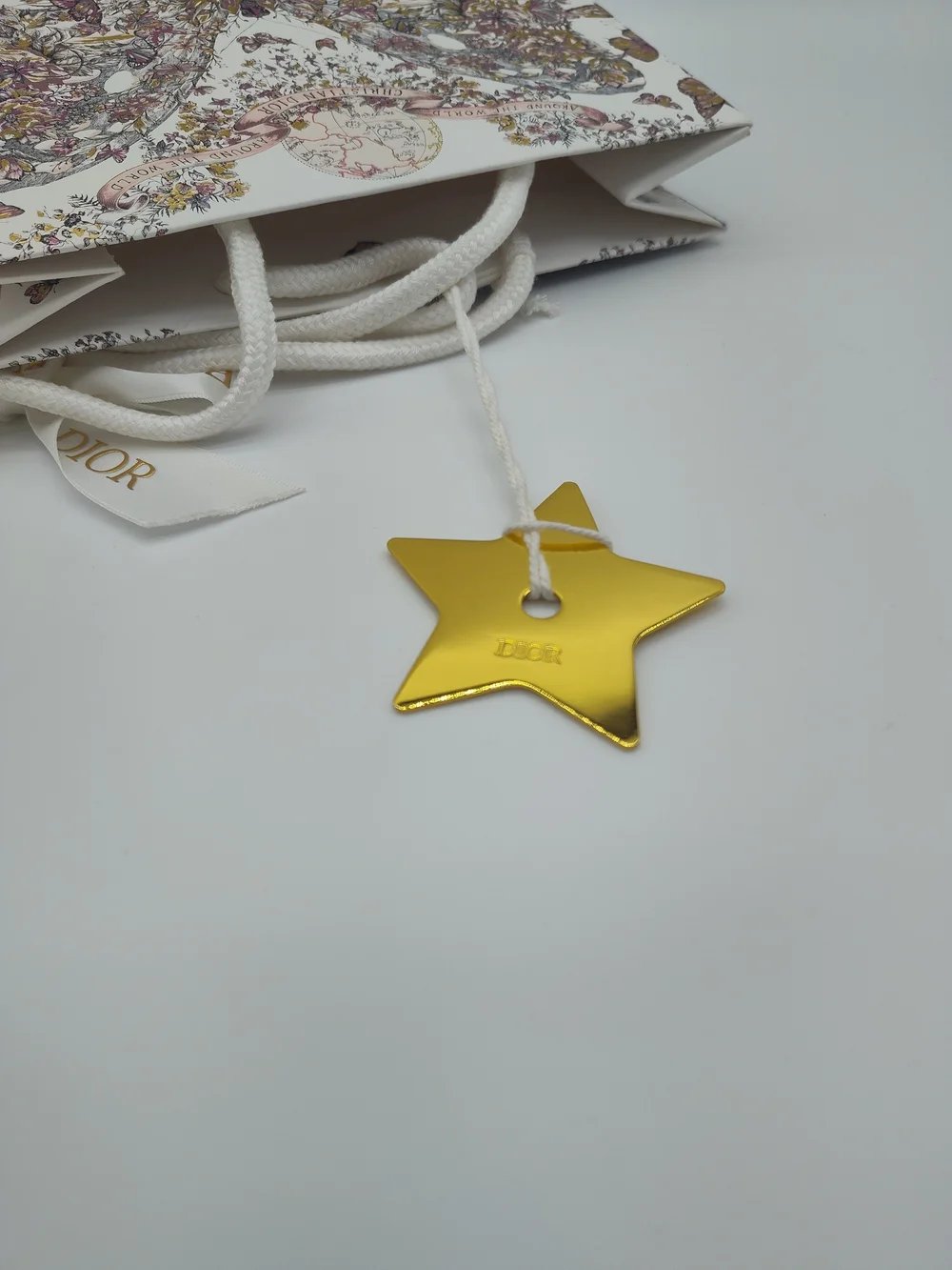 DIOR Butterfly Floral Around The World Gift Bag Gold Star Charm Ribbon PRISTINE